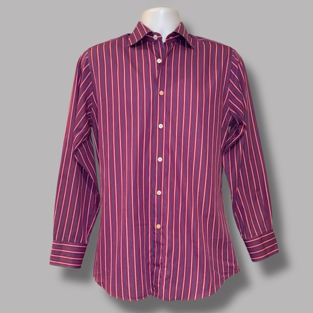 Charles Tyrwhitt Men’s Dress Shirt L Slim Fit | Purple Blue Pink Striped